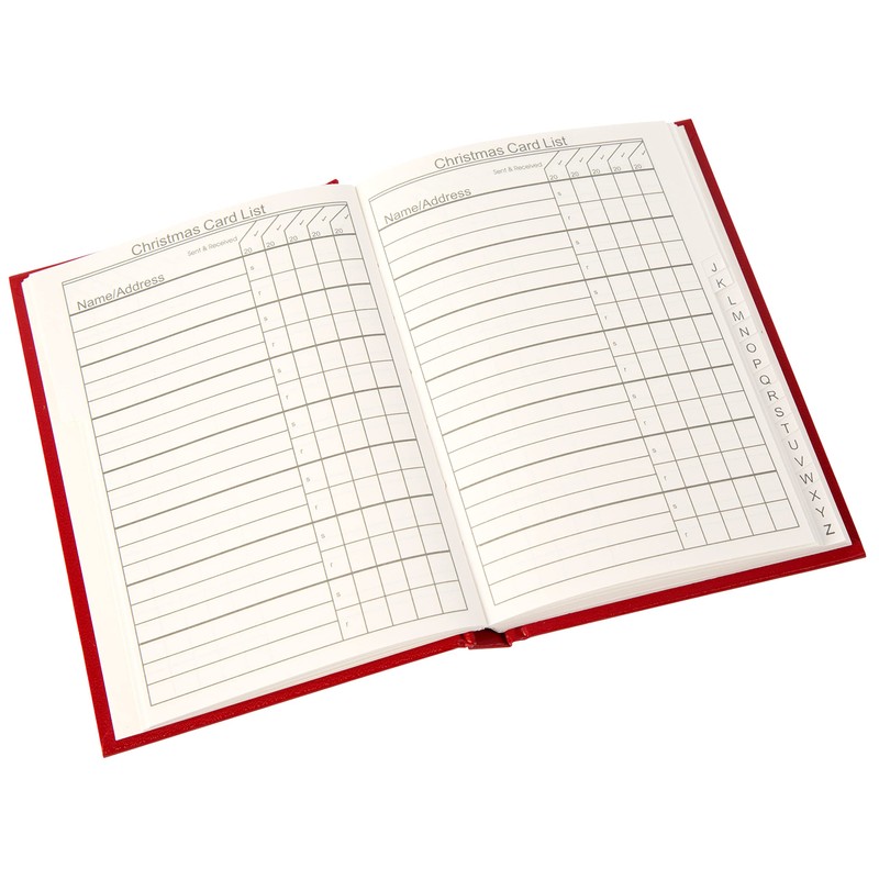 Christmas Card List & Birthdays Address Book Red Cover Indexed