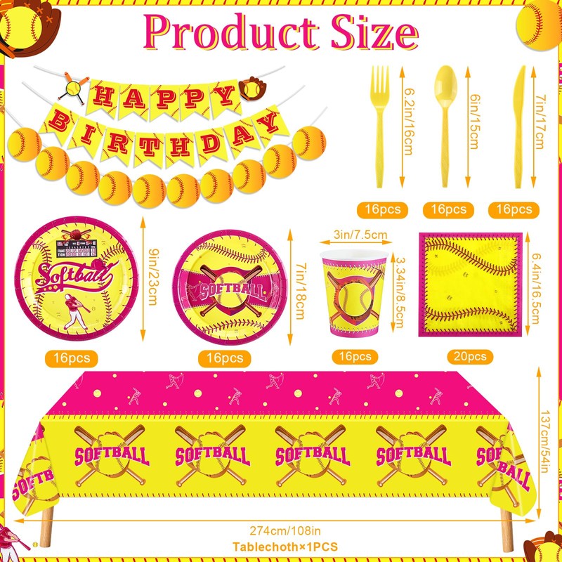 Softball Birthday Party Decorations,Softball Party Supplies Decor Included Softball Theme