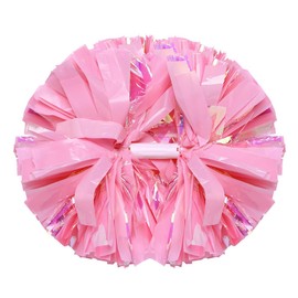 Hooshing 2PCS Pink Pom Poms Cheerleading iridescent Cheer Pom Poms with handle for Kids Adults Square Sports Team Spirit Games Cheering