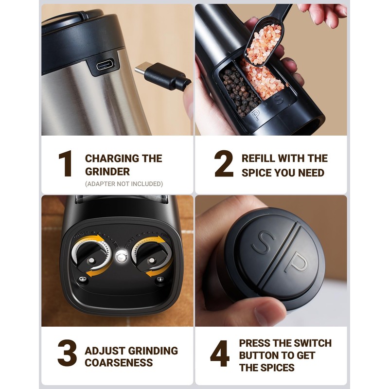 Sangcon Electric Salt and Pepper Grinder Set Shakers 2 IN