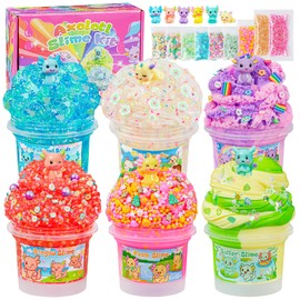 Joytry Axolotl Slime Kit 6×100ml (20oz Total) - Slime Variety Pack with Different Textures & Axolotl Charms, Glow in The Dark Slimes, Crunchy Slime, ASMR, Birthday Party Favor, Axolotl Fidget Toys