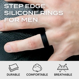 ROQ Silicone Rubber Wedding Ring for Men, Comfort Fit, Men's Wedding Band, Durable, Breathable Rubber Engagement Ring/Band, Step Edge, 8mm Wide 2mm Thick, Single, Black, Size 10