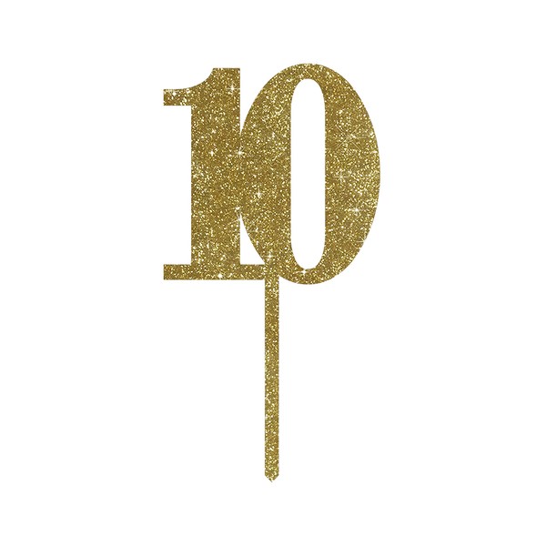 Andaz Press 10th Birthday and Anniversary Acrylic Cake Toppers, Gold Glitter, Number 10, 1-Pack