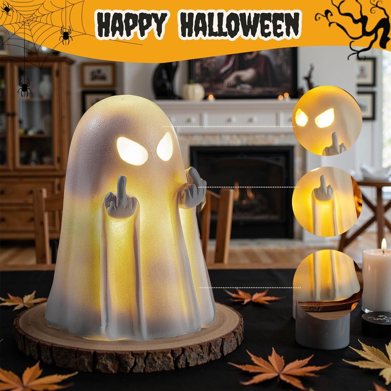 Halloween Light Up Ghost Decorations Indoor, Cute Ghost Middle Finger