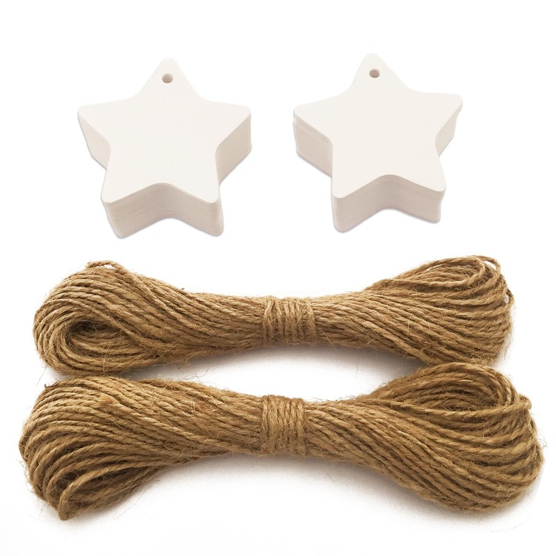 LWR CRAFTS 100 Hang Tags Star with Jute Twines 100ft