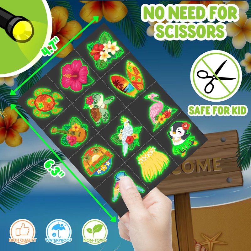 72 PCS Hawaiian Party Favors – 48 PCS Tattoos &