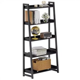 IRONCK Industrial Ladder Shelf, Ladder Bookshelf 5-Tier 31.5 in Wide, Wood Bookcase Storage Rack Shelf Unit, Accent Furniture Metal Frame, for Home Office, Bathroom, Living Room