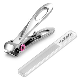 MR.GREEN Nail Clippers Wide Jaw Opening Fingernail Cutter Stainless Steel Toenail Scissors Manicure Tools (Pink+Nail File)