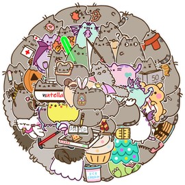 Cat Stickers 50 Pieces Vinyl Stickers for Laptop, Bumper, Skateboard, Water Bottles, Computer, Phone, Cartoon Anime Stickers for Kids, Teens, Adults