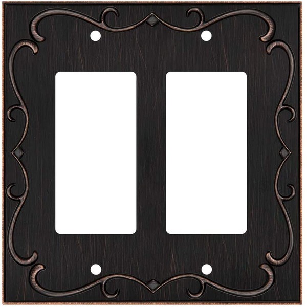 French Cabriole Decorative Wall Plate Switch Plate Outlet Cover (Double Decorator, Aged Bronze)