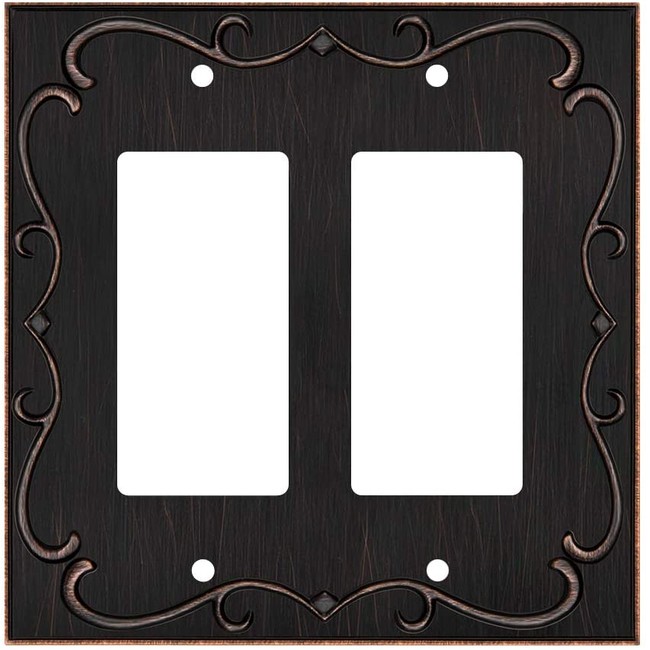French Cabriole Decorative Wall Plate Switch Plate Outlet Cover (Double Decorator, Aged Bronze)