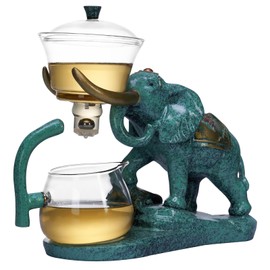 Mozeo Heat-resistant Kungfu Glass Tea Set with Heater Attract Water Diversion Rotating Cover Bowl Lazy Semi-Automatic Deer Glass Teapot (Elephant single)