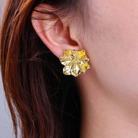 Sttiafay Vintage Camellia Flower Earrings Gold Flower Stud Earrings Large Metal Floral Earrings Statement Flower Petal Earrings Exaggerated Camellia Earrings