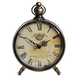 HZDHCLH Vintage Table Clock Battery Operated,Retro Mantel Clock for Living Room Fireplace Decor,Silent Metal Desk Clock,Farmhouse Shelf Clock (Brass)