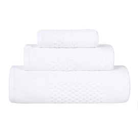 Superior Playa Zero Twist Cotton Medium Weight Towels, for Guest Bath, Bathroom, Shower, Spa, Plush, Quick Dry, Ultra-Soft Towels, Bath Essentials, Waffle Textured, 3 Piece Assorted Towel Set, White