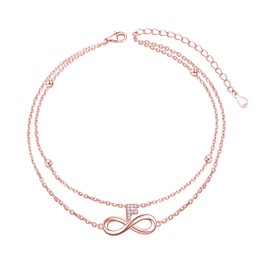 Anklet Rose Gold with Letters Waterproof I Anklet for Women Girls 26 Letter Double Bracelet Anklet Adjustable (22-27 cm) Gifts for Girlfriend Lover