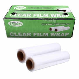 12" x 2000FT Clear Cling PE Food Wrap, Plastic Cling Wrap with Dispenser Cutter Box - BPA Free, Food Safe, Plastic Film Roll, Microwave & Freezer Safe Stretch Wrap for Food Service & Home Use (1)