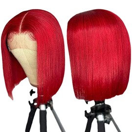Red Bob Wigs Human Hair Pre Plucked Red Lace Front Wigs Human Hair for Black Women 180% Density Wear and Go Glueless 13x4 HD Transparent Lace Frontal Straight Short Bob Wigs 8 Inch