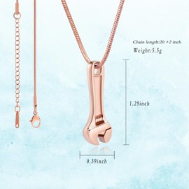 memorial jewelry Wrench Urn Necklace for Ashes for Women Men Human Ash Holder Stainless Steel Hammer Cremation Jewellery for Ash Pendant Urn, Stainless Steel, No Gemstone