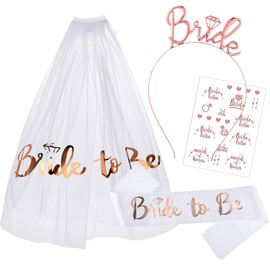 4 Pcs Hen Party Accessories Kit, Bride to Be Sash, Bride Headband, Bachelorette Party Supplies, Include Sash, Tiara, Hen Tattoo and Nuptials Veil for Bridal Shower Wedding Bachelorette Parties Decor
