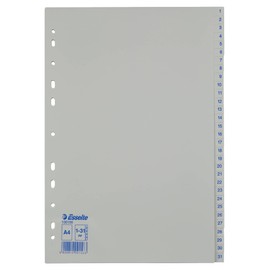 Leitz Esselte Index for A4, 31 Dividers, Tabs with Numbers 1-31, Blue/White, Robust Plastic, 100156