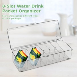 BATTIPAW 2 PCS Drink Packet Organizers, Water Flavor Packet Holder with Lid Compact Water Drink Packet Storage Container with Removable Dividers Food Storage Bins for Cabinets Refrigerator