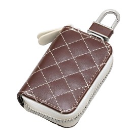 Seiwa WA116 Car Accessories Quilted Smart Key Case, Soft Material, Brown, Coin Pocket, Carabiner Hook, Car Accessories