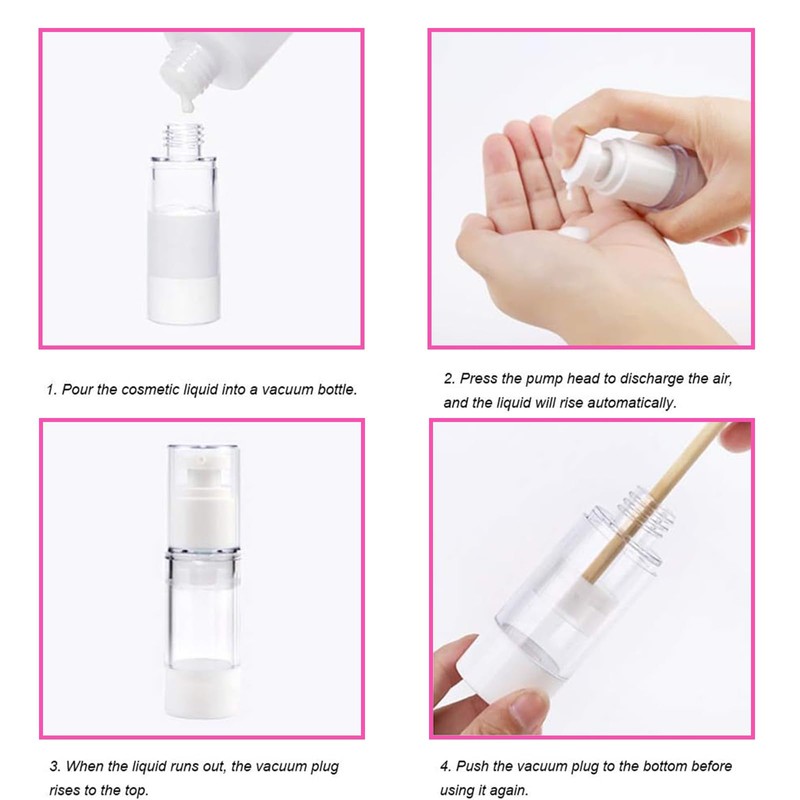 4PCS Refillable Airless Pump Bottles - Empty Vacuum Cream/Lotion Dispenser
