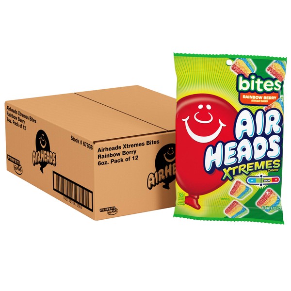 Airheads Candy, Xtremes Bites Sweetly Sour, Rainbow Berry, Non Melting, Bulk Party Bag, 6 oz (Pack of 12)