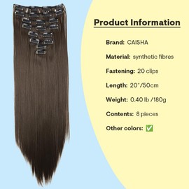 CAISHA XXL 20" Long 8 Pieces Set Clip In Extensions Hair Extension Synthetic Fiber Hairpiece Straight Brunette CES104