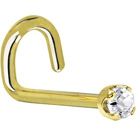 Body Candy Solid 14k Yellow Gold 2mm Clear Cubic Zirconia Left Nose Stud Screw 20 Gauge 1/4"