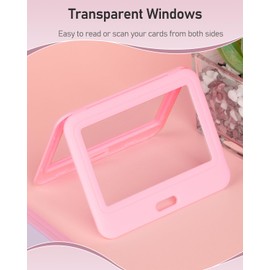 Uniclife ID Badge Holder with Double-Sided Windows Horizontal Hard Plastic Case Pink Card Protector Pouch for Office School ID Credit Cards Proximity Key Cards Driver’s Licenses and Passes, 1 Pack