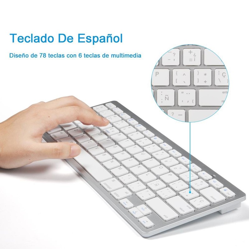 Teclado Español, 78 Teclas Teclado Inalámbrico Ultradelgado Bluetooth Inalámbrico Español