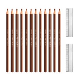 Sumeitang 12 Pcs Light Brown Eyebrow Pencil Set, Pull Cord Peel-off Eyebrow Pencil Microblading Eyebrow Pen Supplies Kit for Marking, Filling And Outlining, Waterproof and Durable Permanent Eyebrow Liner