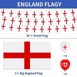 England St Georges Flag Bunting Decorations Balloons for St. George's Day Decoration Euro Football Decorations Large St George's Cross Flags Garden Street Bar Party Decoration