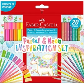 Faber-Castell Pastel and Neon Inspiration Set – Pack of 20 Includes 10 Connector Pens and 10 Classic Colour Pencils (63-155035) Multicolor