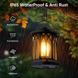 Solar Lanterns Outdoor Waterproof 4-Pack: Hanging Solar Lights for Outside Patio Decor for Garden Bright Black Modern Lanterns Decorative with Clips Gifts for Family Household Newlyweds - Warm Light