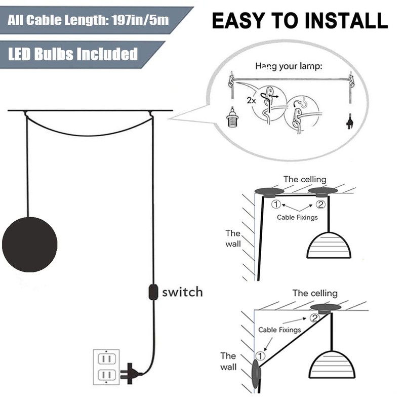 HFUGUD Plug in Pendant Lighting with Cord,Hanging Lamps That Plug
