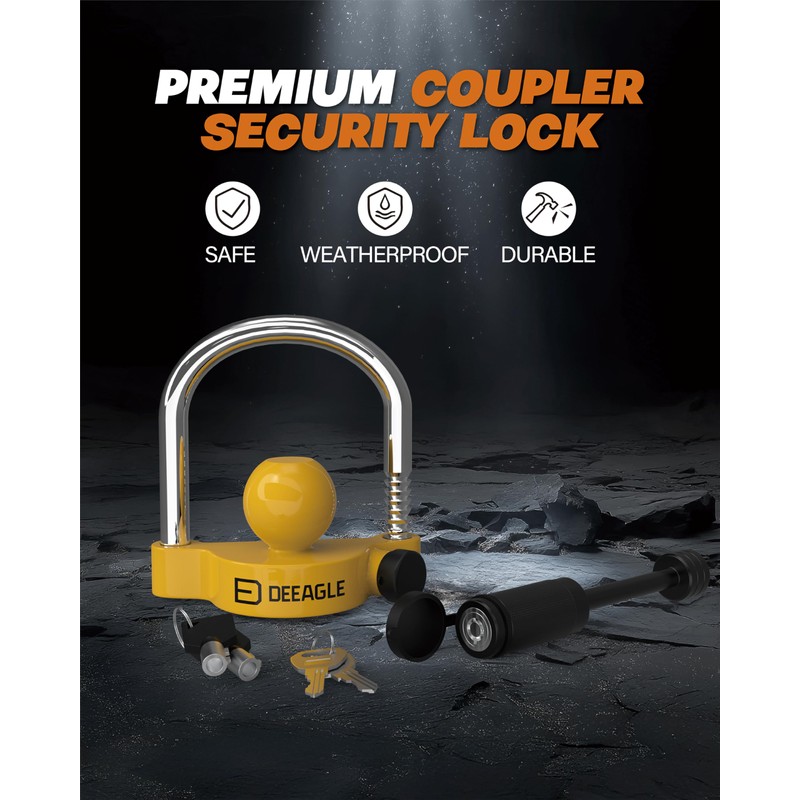 DEEAGLE Trailer Coupler Lock, Include Universal Trailer Ball Lock, 1/4”Dia