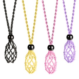 LERSUSI 4 PCS Crystal Cage Necklace With Adjustable Length Cord - Empty Stone Pendant Holder - Hand-Woven Replacement (Style 18)