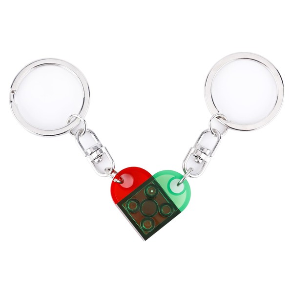 KINBOM Heart Keyring Set, 2 Pieces Key Ring Heart for Two Matching Heart Decorations for Lovers Boyfriend Girlfriend Anniversary Christmas Valentine's Day, Transparent red and green