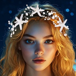 Catery Starfish Headband Pearl Wedding Hair Vine Mermaid Headpiece Accessories for Women (Silver)