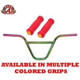 ALTA BMX CHROMOLY Z-Bar Handlebar OIL SLICK Handlebar W/ FOAM BMX Style GRIPS. - Handlebar W/ Red Grips