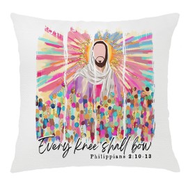 Nipil Abstract Jesus Christian Pillow Covers 18x18, Christian Room Home Decor, Every Knee Shall Bow Philippians 2:10-13 Bible Verse Religious Decorative Throw Pillow Covers