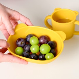 BLUE GINKGO Silicone Kids Bowls - Cute Silicone Bowls for Baby/Silicone Plates for Toddlers and Kids - Dishwasher Safe and Made in Korea (Mustard Yellow)