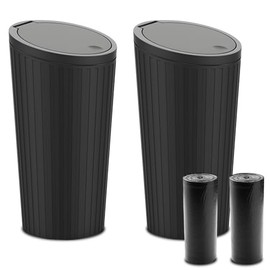 Pack de 2 Bote de Basura para Carro con Tapa, Bote de Basura para Auto/Portavasos Automóviles con 2 Bolsas Enrollable, Mini Portátil Antifugas Accesorios Gadgets para Coche, Oficina (Negro-New)