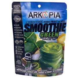 Arkopia Freeze Dried Smoothies - Green 12 Pack | Rich, Healthy, & Sweet | $4.99/Smoothie | Pure, Raw, Whole, & Natural | Just add water & enjoy a fresh smoothie | All the nutrition as fresh | BB date 2049-01 | Green 12pk