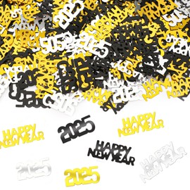 JULBEAR 2025 New Years Confetti, New Year Party Supplies Black Gold Silver 2025 Confetti New Year Eve Party Decorations Nye Table Centerpiece for Happy New Year Gift New Years Theme Event Decorations