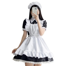 [FULINE] Maid Clothing, Cosplay, Café, Maid Apron, Classic, Short Length, Maid Costume, Masquerade Costume, Women's, Men's, Set, Set, Scrubbing, Event, Party, Adult, Unisex, Black, L