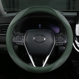 ALEMODR Premium Green Suede Leather Steering Wheel Cover Universal 15 inch,Stylish Protection for Your Wheel